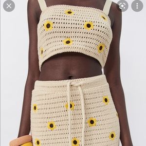 Zara Embroidered Crocheted Top with Sunflowers